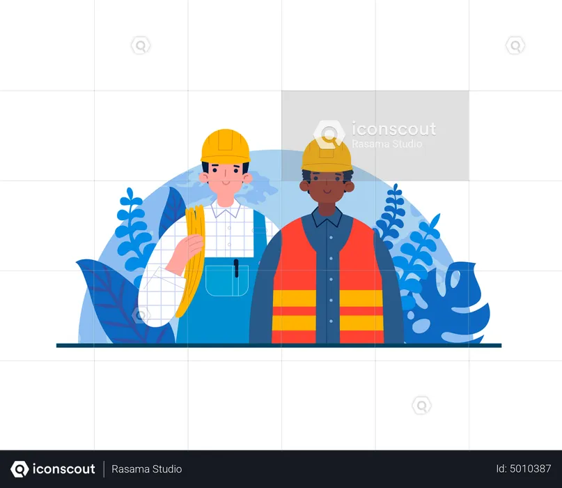 Workers And Architect  Illustration