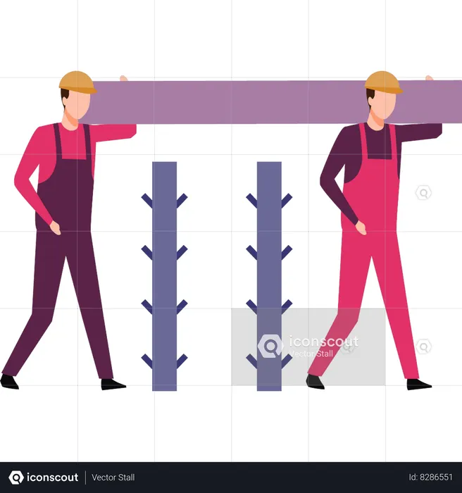 Workers are carrying wood  Illustration