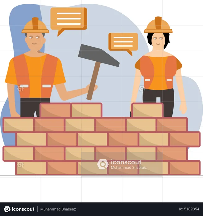 Workers Building Wall  Illustration