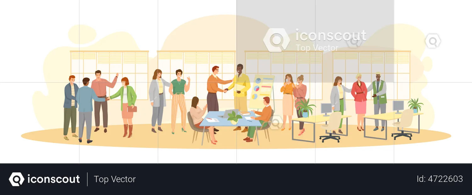 Workers celebrating at office workplace  Illustration