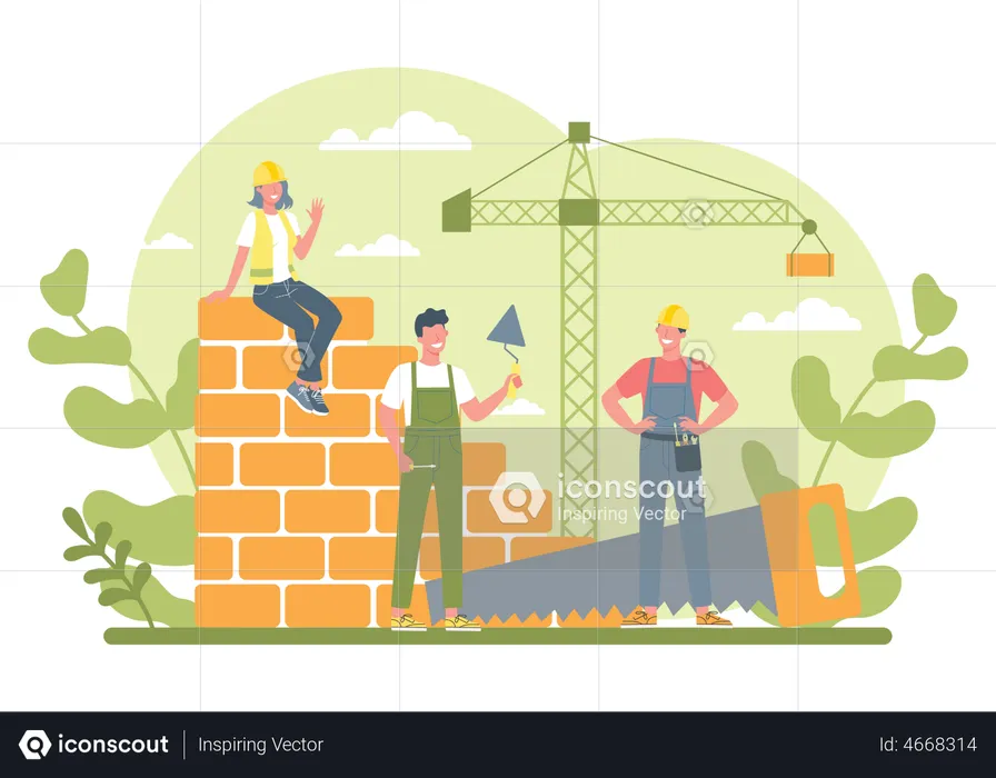 Workers communicating at construction site  Illustration