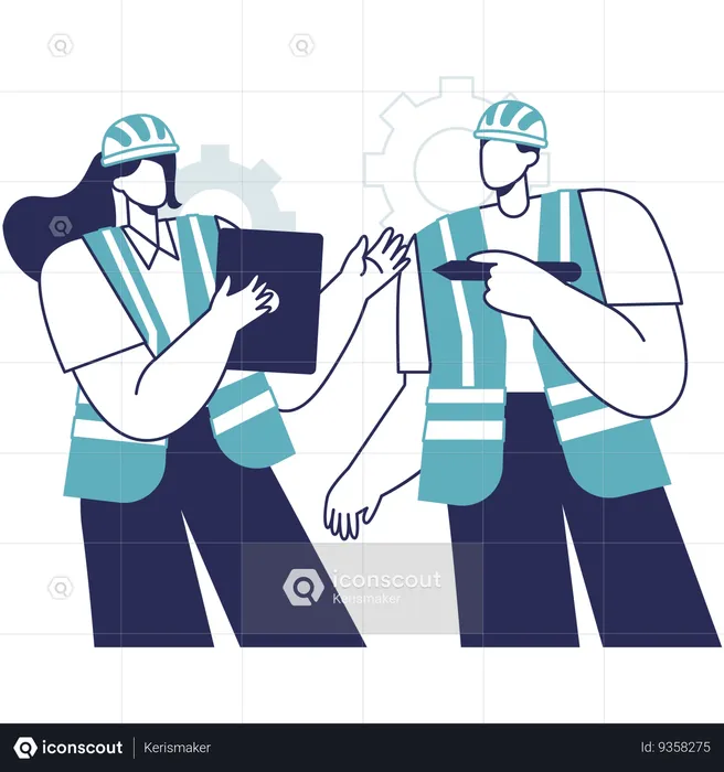 Workers discussing site map  Illustration