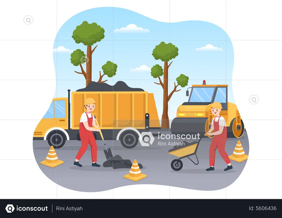 Workers doing Highway Maintenance  Illustration