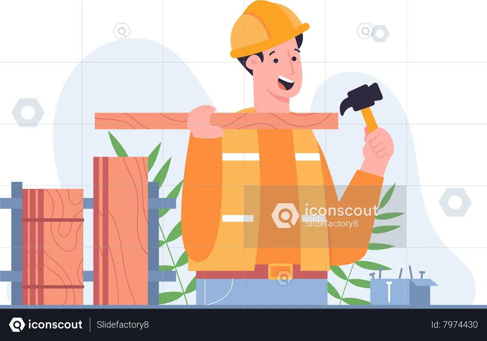 Workers Lift Wood  Illustration