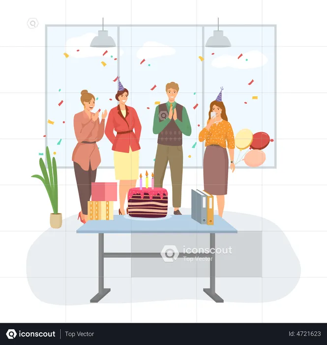 Workers organize party to congratulate colleague  Illustration