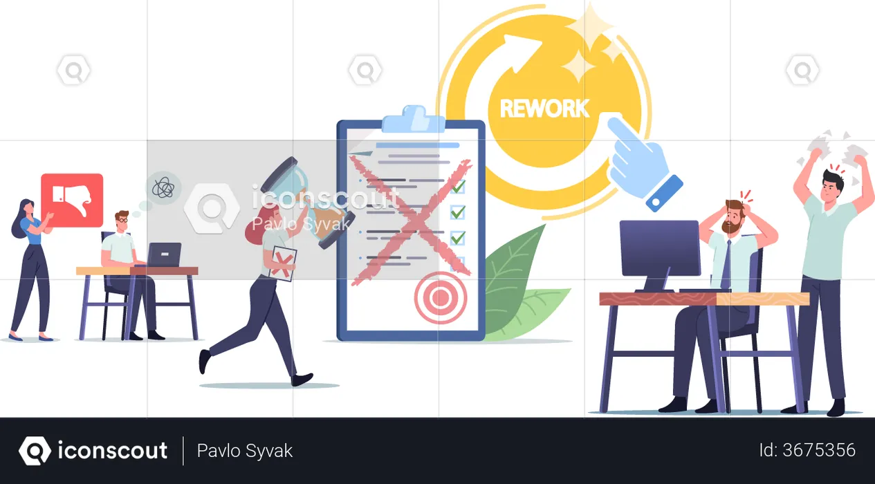 Workers Rework Documents Fixing Mistakes  Illustration