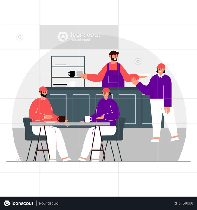 Workers sitting in canteen  Illustration
