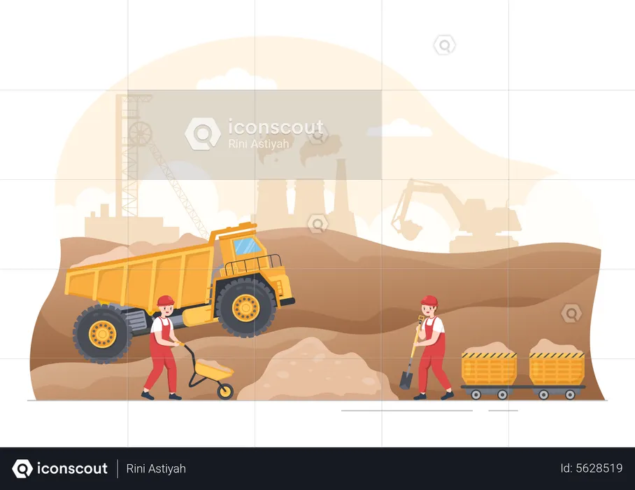Workers working at coal mine  Illustration