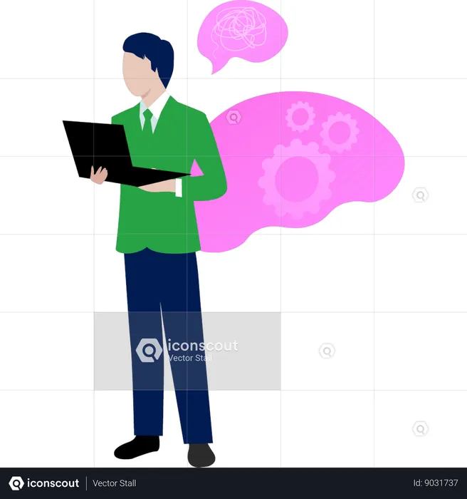 Working businessman thinking about decision management  Illustration