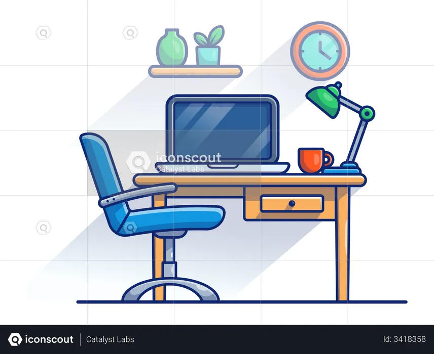 Working desk with office chair  Illustration