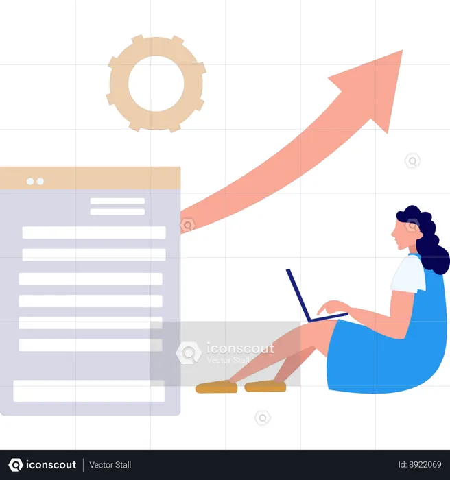 Working Girl Doing Marketing Growth Analysis  Illustration