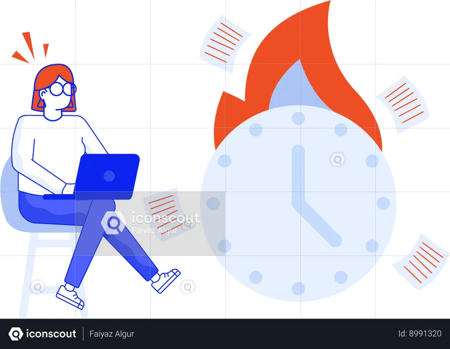 Working girl having Burning deadline  Illustration