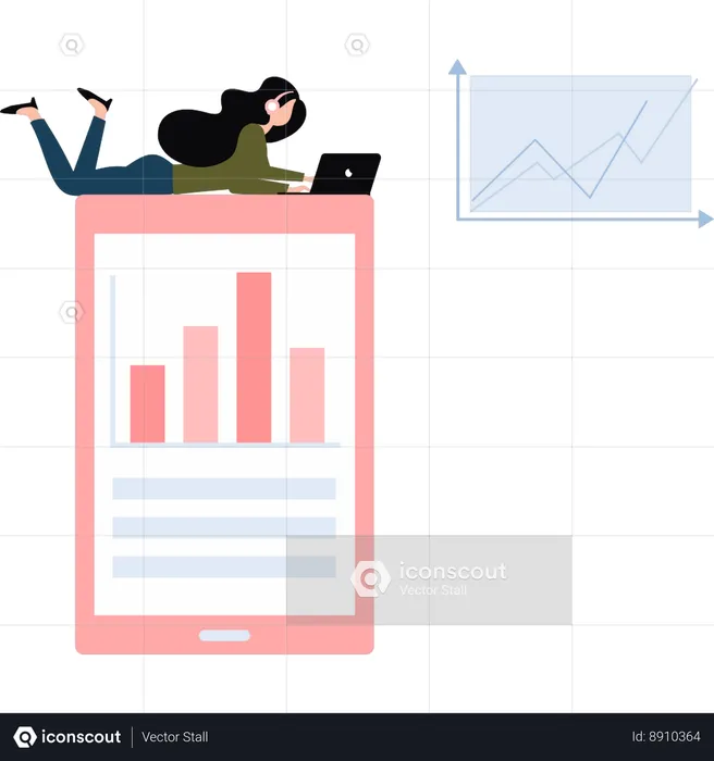 Working girl Working On Business Bar Graph  Illustration