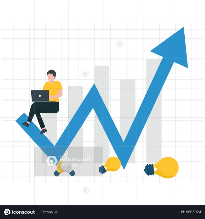 Working man analysis on business growth  Illustration