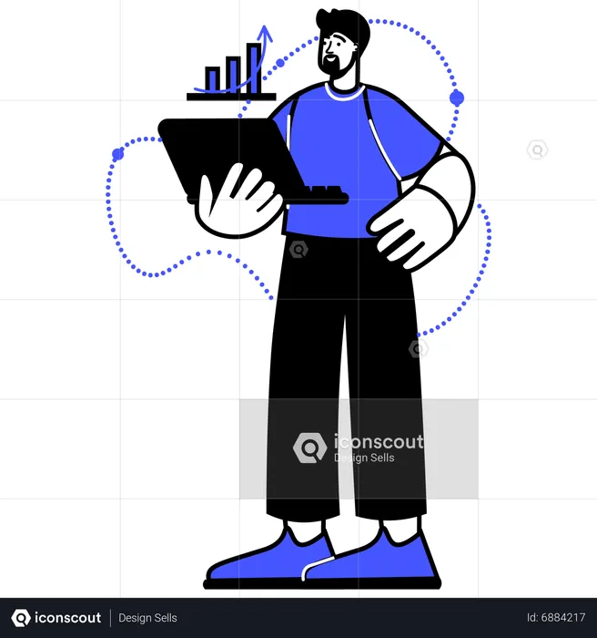 Working man standing while business growth analysis  Illustration