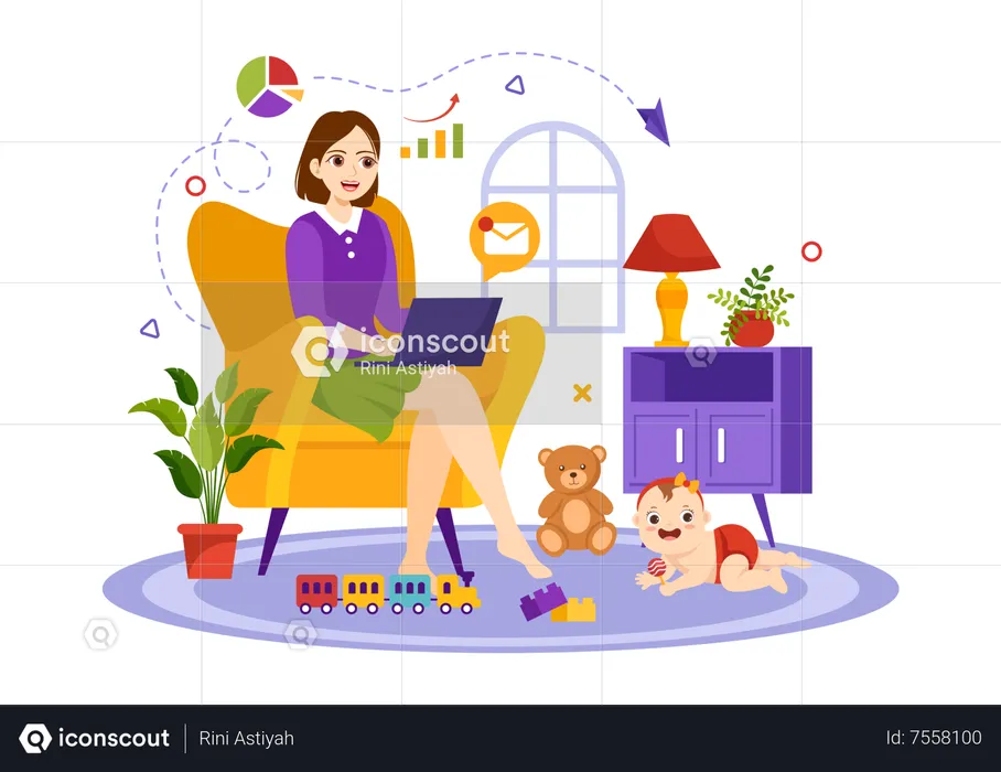 Working Mother with kid  Illustration