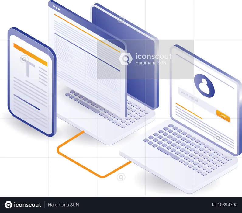 Working on processing information data on a computer  Illustration