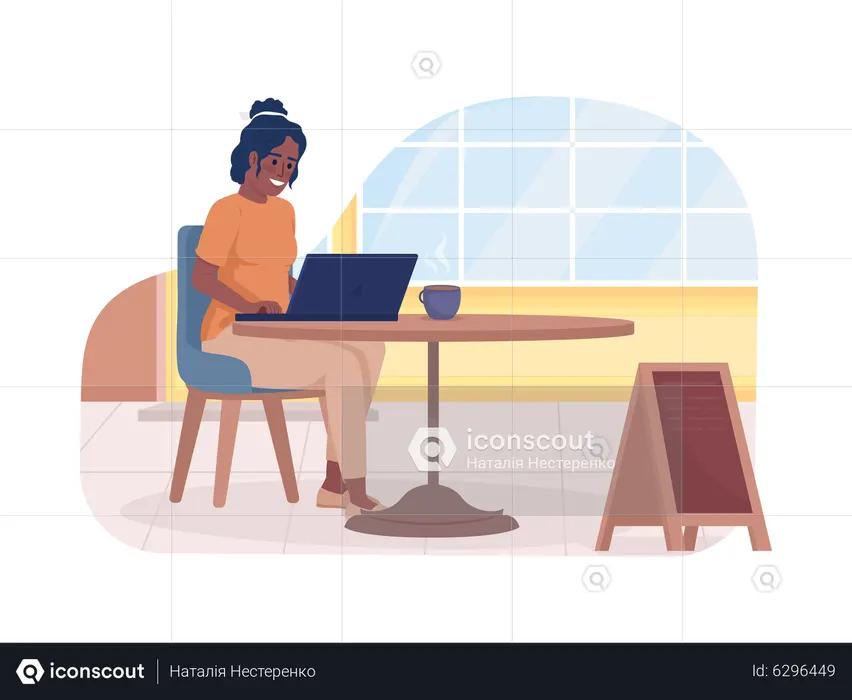 Working remotely on cafe terrace  Illustration