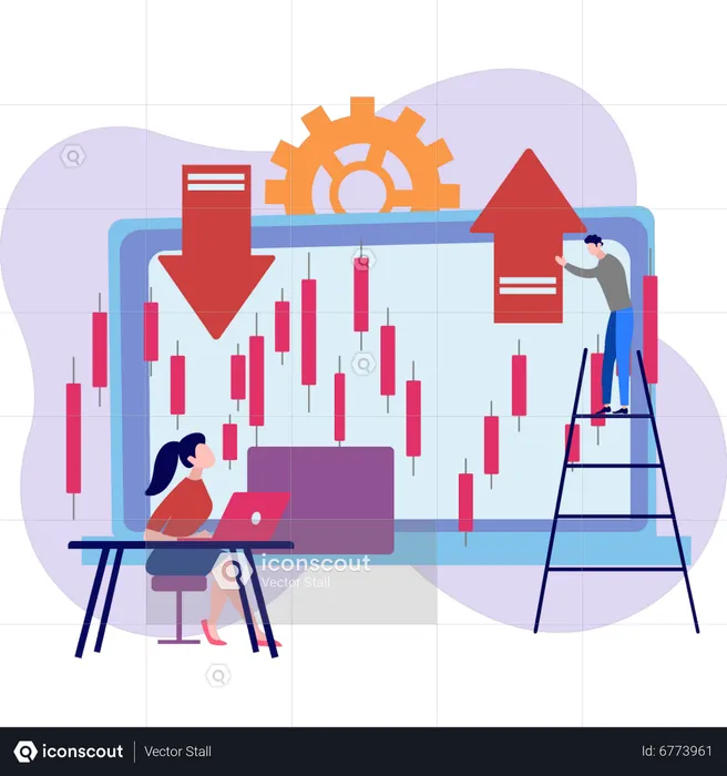 Working woman and man doing business analysis  Illustration