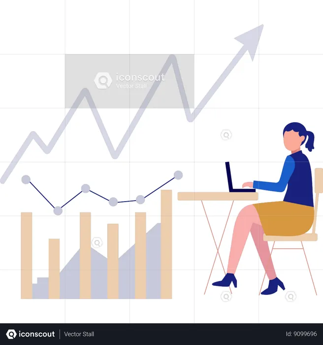 Working woman doing business growth analysis  Illustration