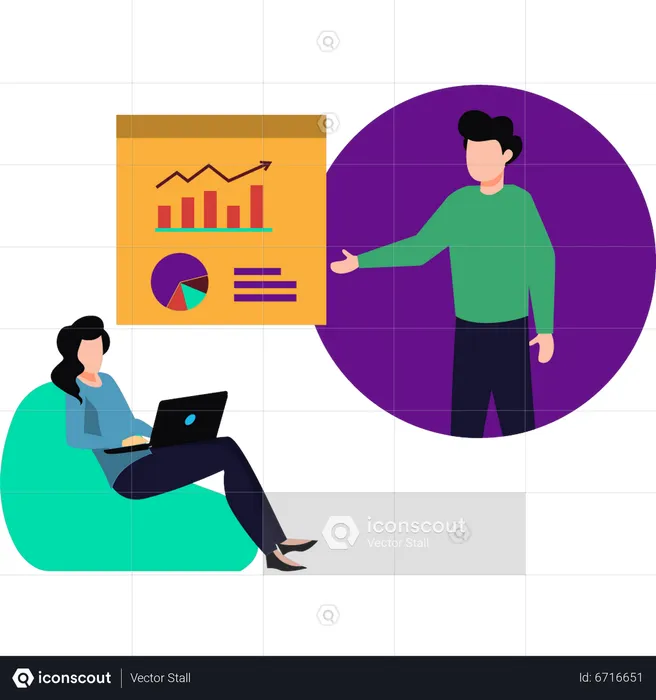 Working woman doing business growth analysis  Illustration