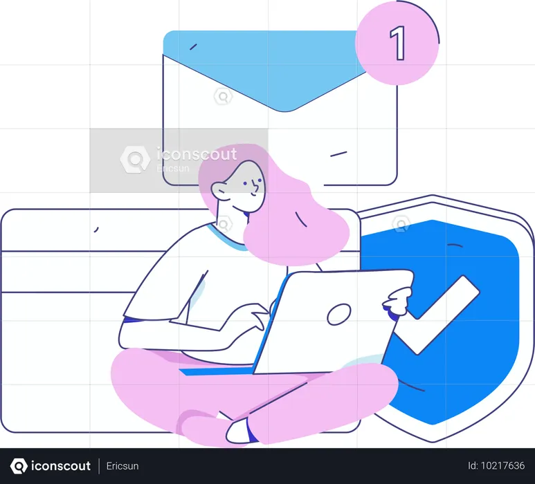 Working woman getting financial mail on laptop  Illustration