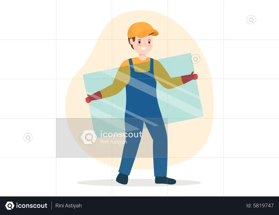 Workman hold glass for installation  Illustration