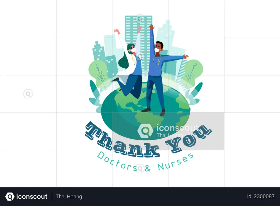 World saying thank you to doctors and nurses  Illustration