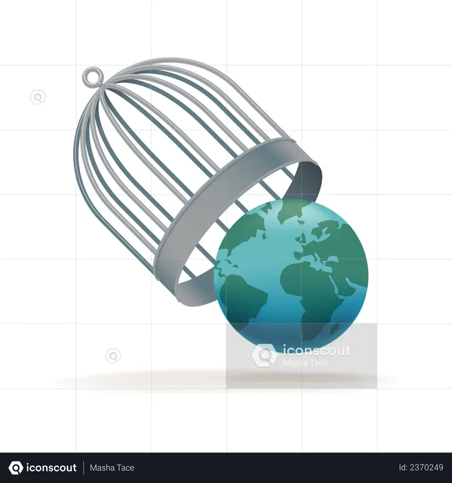 Worldwide quarantine end with Earth globe being released from birdcage  Illustration