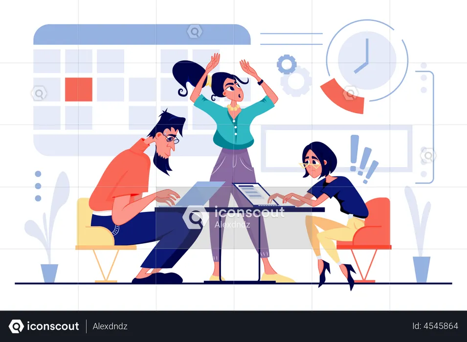 Worried and tired employees working on laptop  Illustration