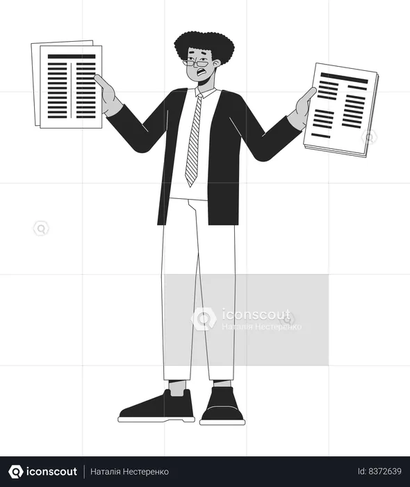 Worried hispanic worker holding paperwork  Illustration