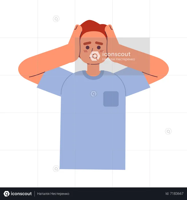 Worried man holding head in hands  Illustration