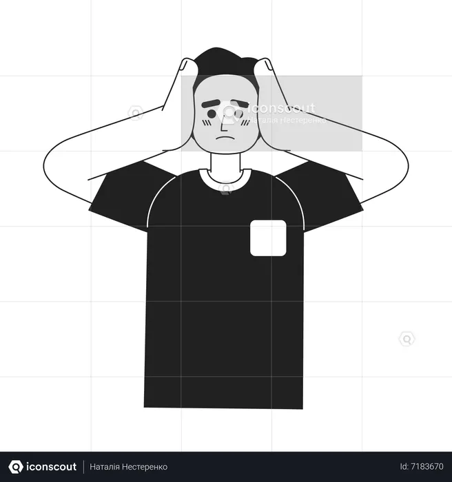 Worried man holding head in hands  Illustration
