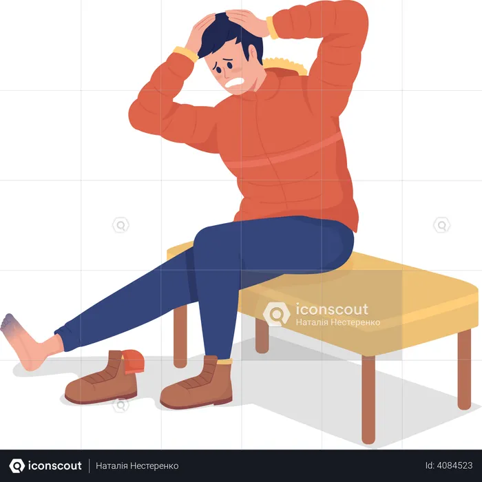 Worried man with frostbite  Illustration