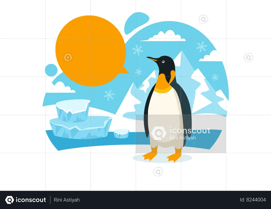 Worried penguin looking at sun  Illustration