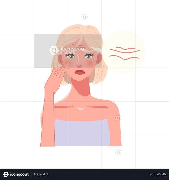 Worried woman Stressed about Forehead Wrinkles  Illustration