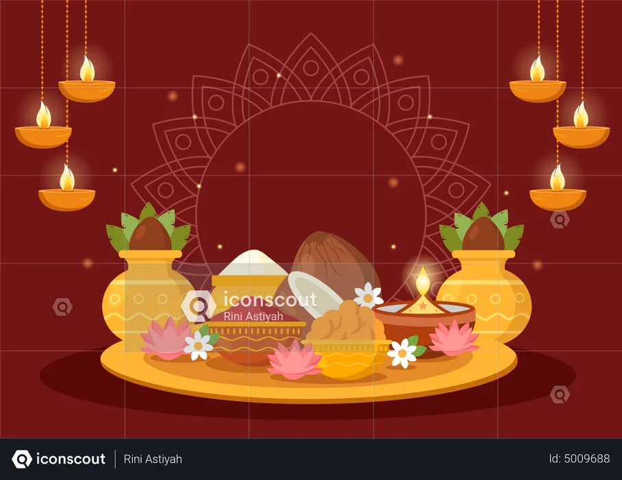 Worship Plate Of Bhai Dooj  Illustration