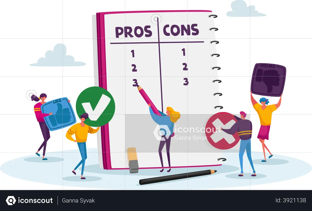 Writing at notebook Sheet Pros and Cons of something  Illustration
