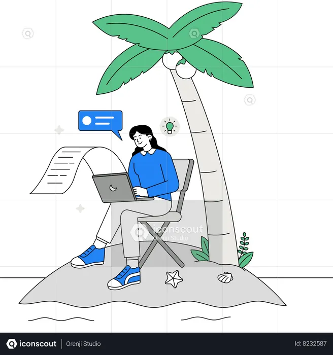 Writing content scripts on the beach  Illustration