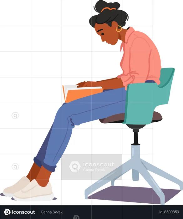 Wrong posture while reading book on chair  Illustration
