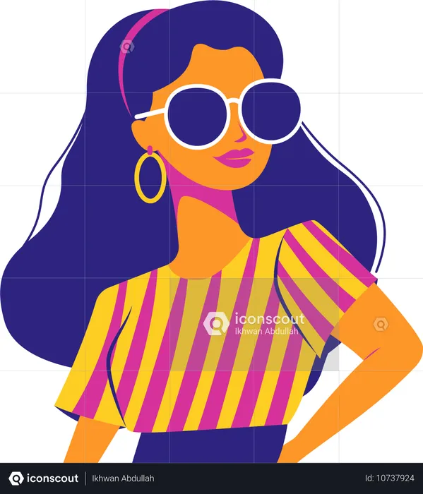 Schöne Mädchenfigur mit Sonnenbrille im Retrostil  Illustration