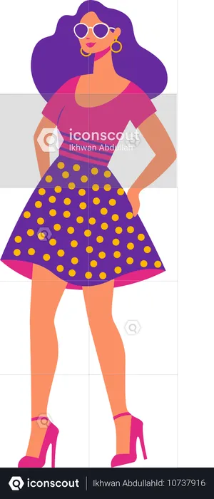 Schöne Mädchenfigur trägt Kleid, Mode-Outfit im Retro-Stil  Illustration