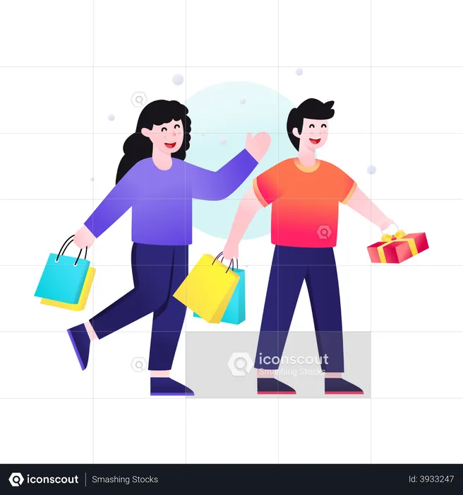 Xmas shopping by couple  Illustration