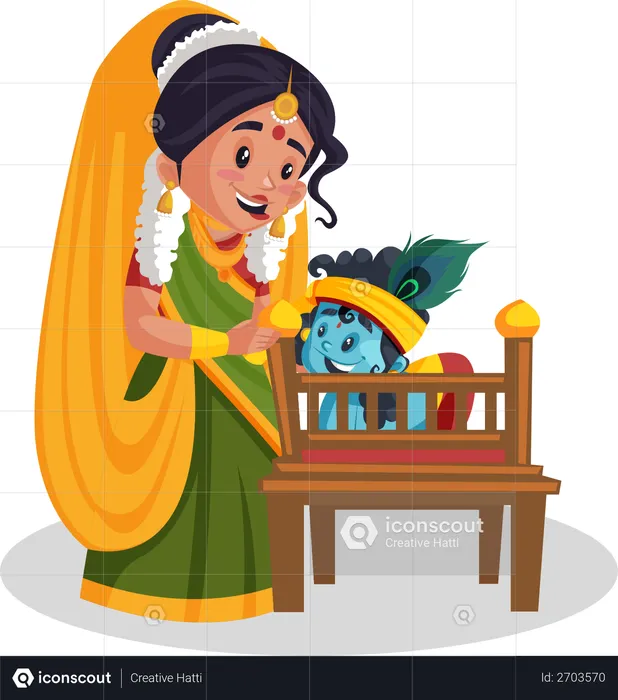 Yashoda maa e pequeno senhor Krishna  Ilustração