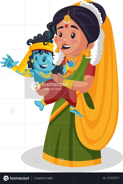 Yashoda maa holding baby krishna  Illustration