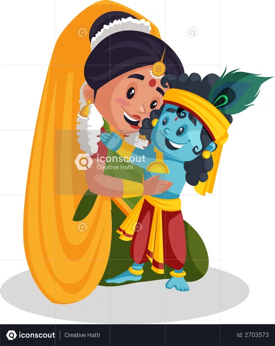 Best Premium Yashoda maa pampering little krishna Illustration download in  PNG & Vector format