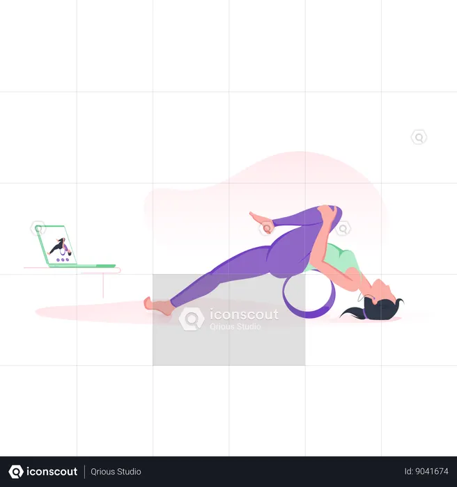 Yoga en ligne avec roue  Illustration