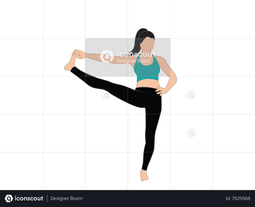 Fille de yoga debout sur une jambe et touche l'orteil avec sa main  Illustration