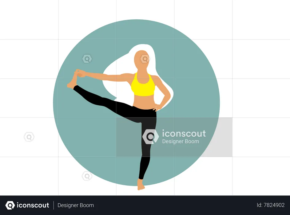 Fille de yoga debout sur une jambe et touche l'orteil avec sa main  Illustration