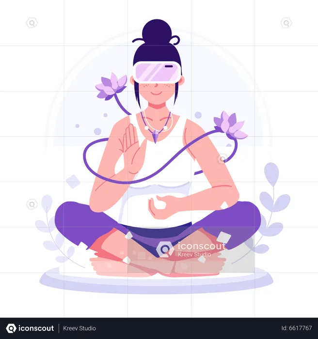 Fille de yoga méditant sur le métaverse  Illustration